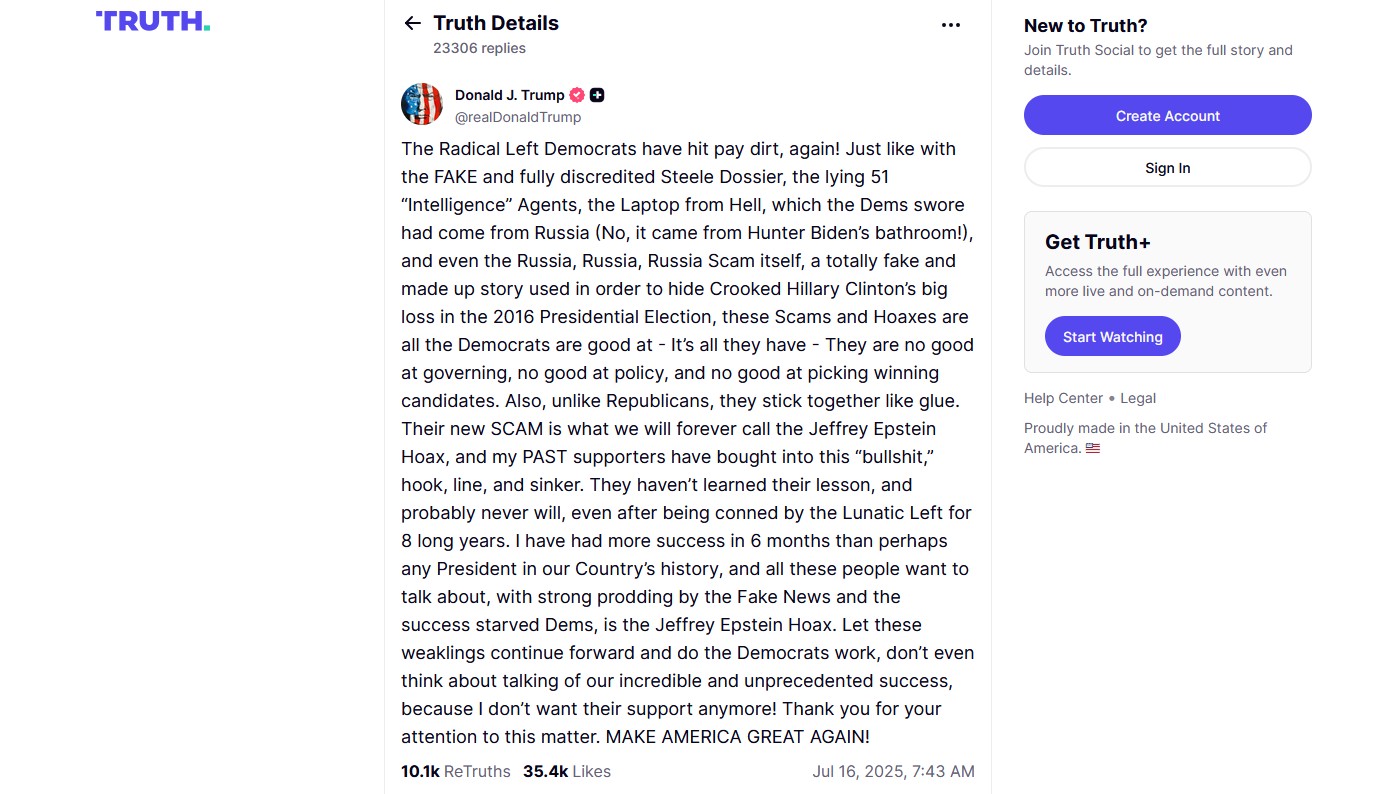 trump calls epstien hoax